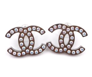 Chanel Silver CC Iridescent Crystal Large Piercing Earrings