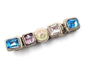 Chanel Vintage Rare Rustic Silver Gem Stone Pearl CC  Bracelet