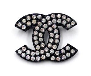 Chanel Vintage Black CC Crystal Small Brooch