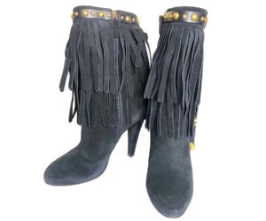 Gucci Black Suede Tassel Stud Boots