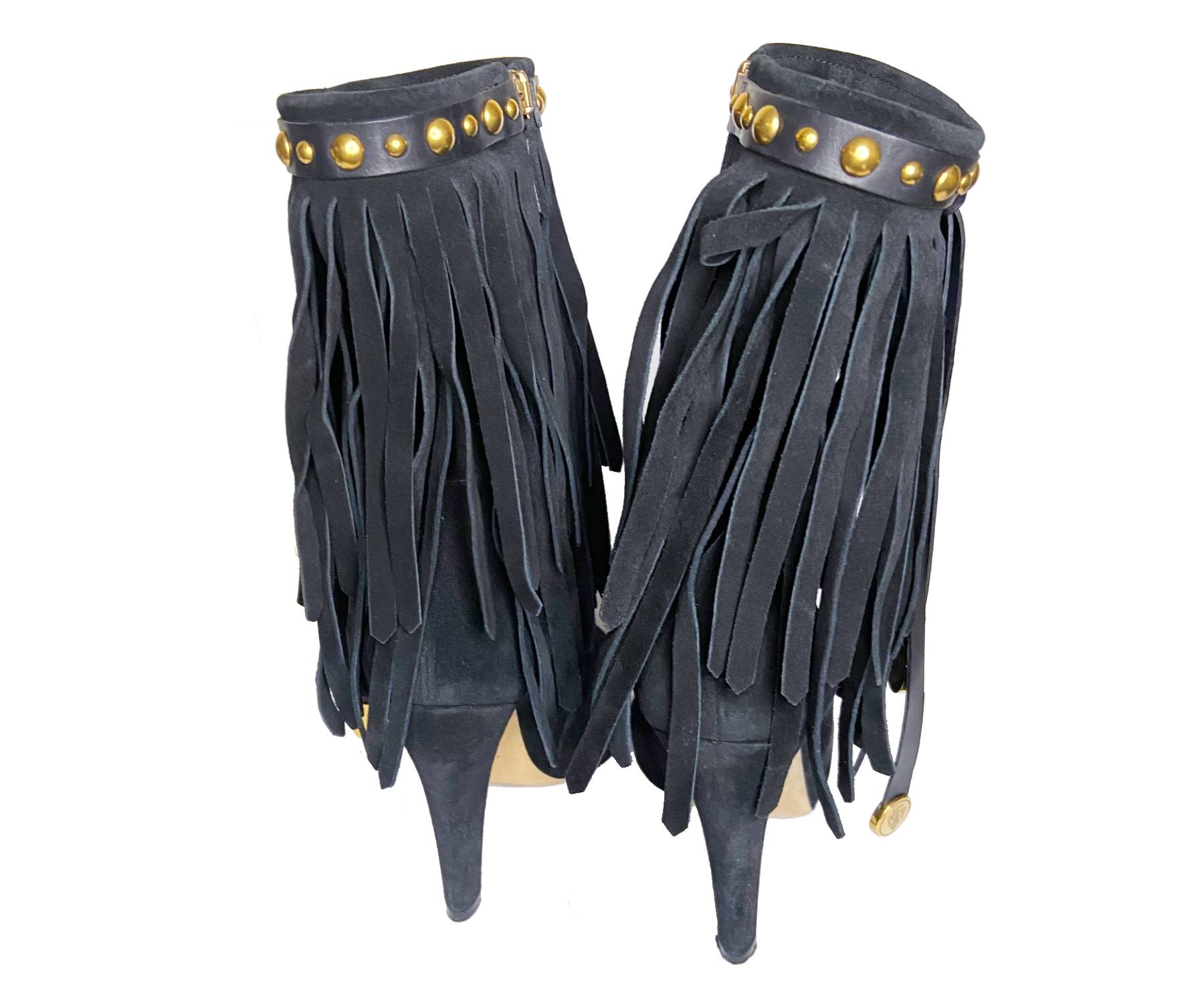 Gucci Black Suede Tassel Stud Boots - Image 4