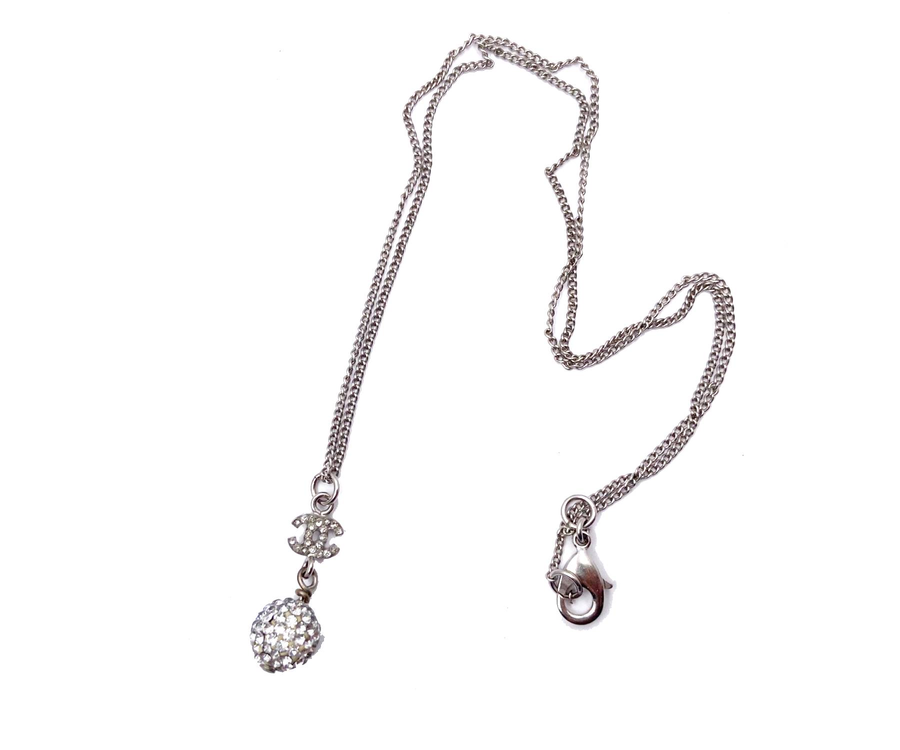 Chanel Silver CC Crystal Ball Mini Pendant Necklace
