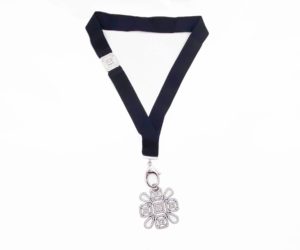 Chanel Silver CC Detachable Crystal Pendant Ribbon Key Chain Necklace