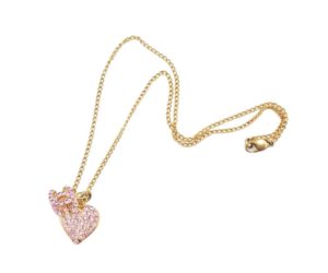 Vintage Gold Plated CC Heart Necklace with Pink Rhinestones