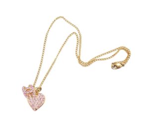 Vintage Gold Plated CC Heart Necklace with Pink Rhinestones