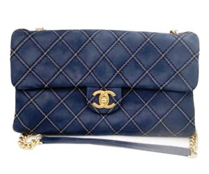 Chanel Navy Stitching  Rectangle Crossbody Bag with Mirror