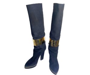 Sergio Rossi Gold Band Black Leather long Boots