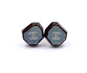 Chanel Burgundy Silver CC  Piercing Earrings