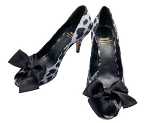Moschino Black Grey Leopard Bows Heels