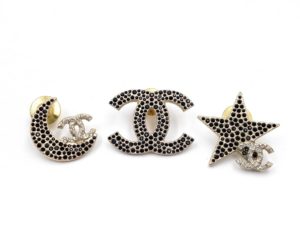 Chanel Rare Gold CC Moon Star Black Crystal 3 Pins