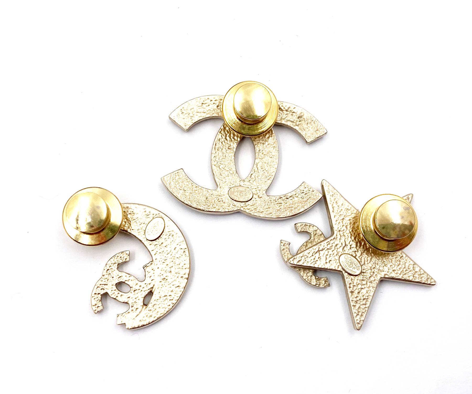 Chanel Rare Gold CC Moon Star Black Crystal 3 Pins - Image 3