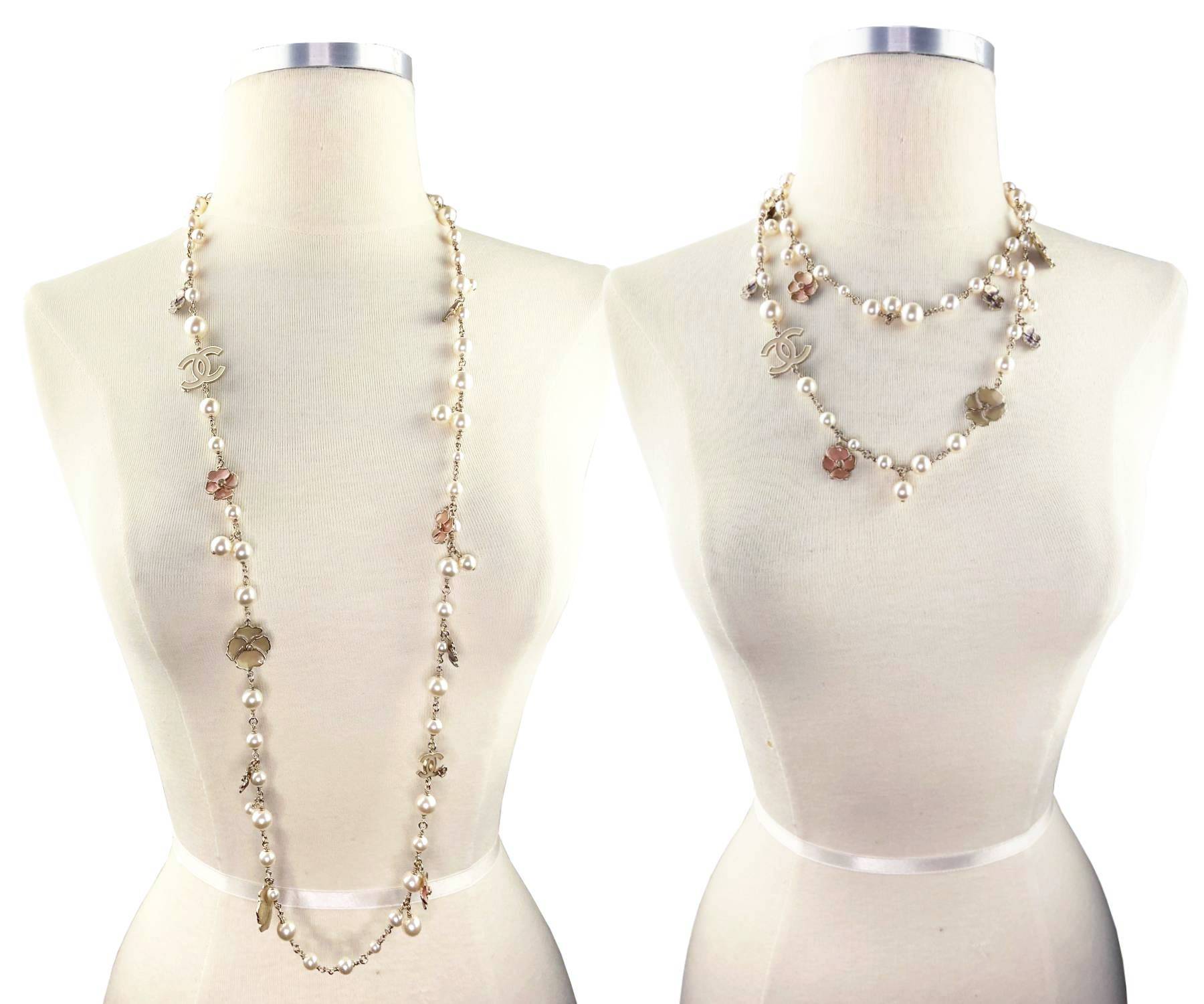 Chanel Gold CC Pastel Flowers Pearl Necklace