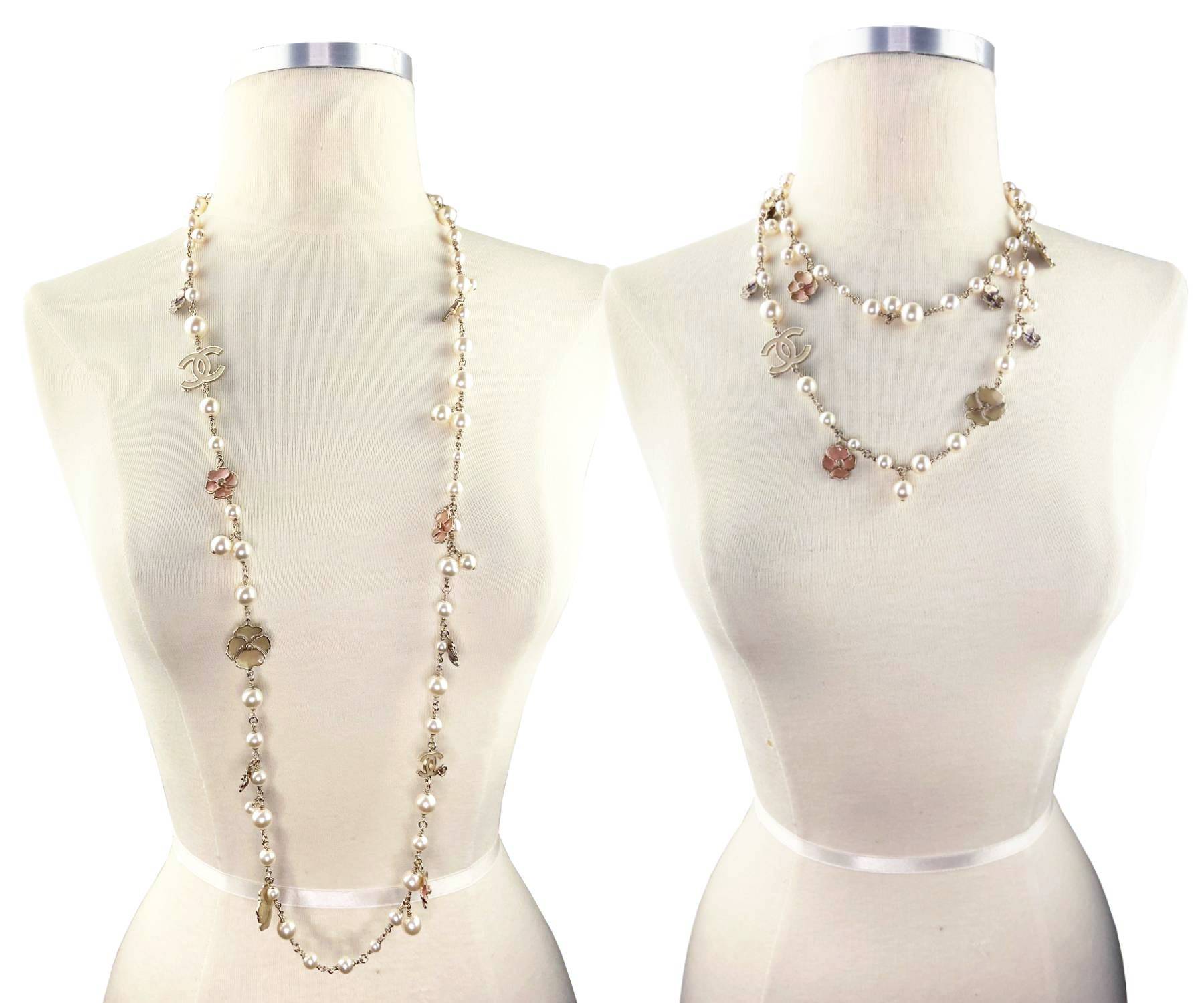 Chanel Gold CC Pastel Flowers Pearl Necklace - Image 3