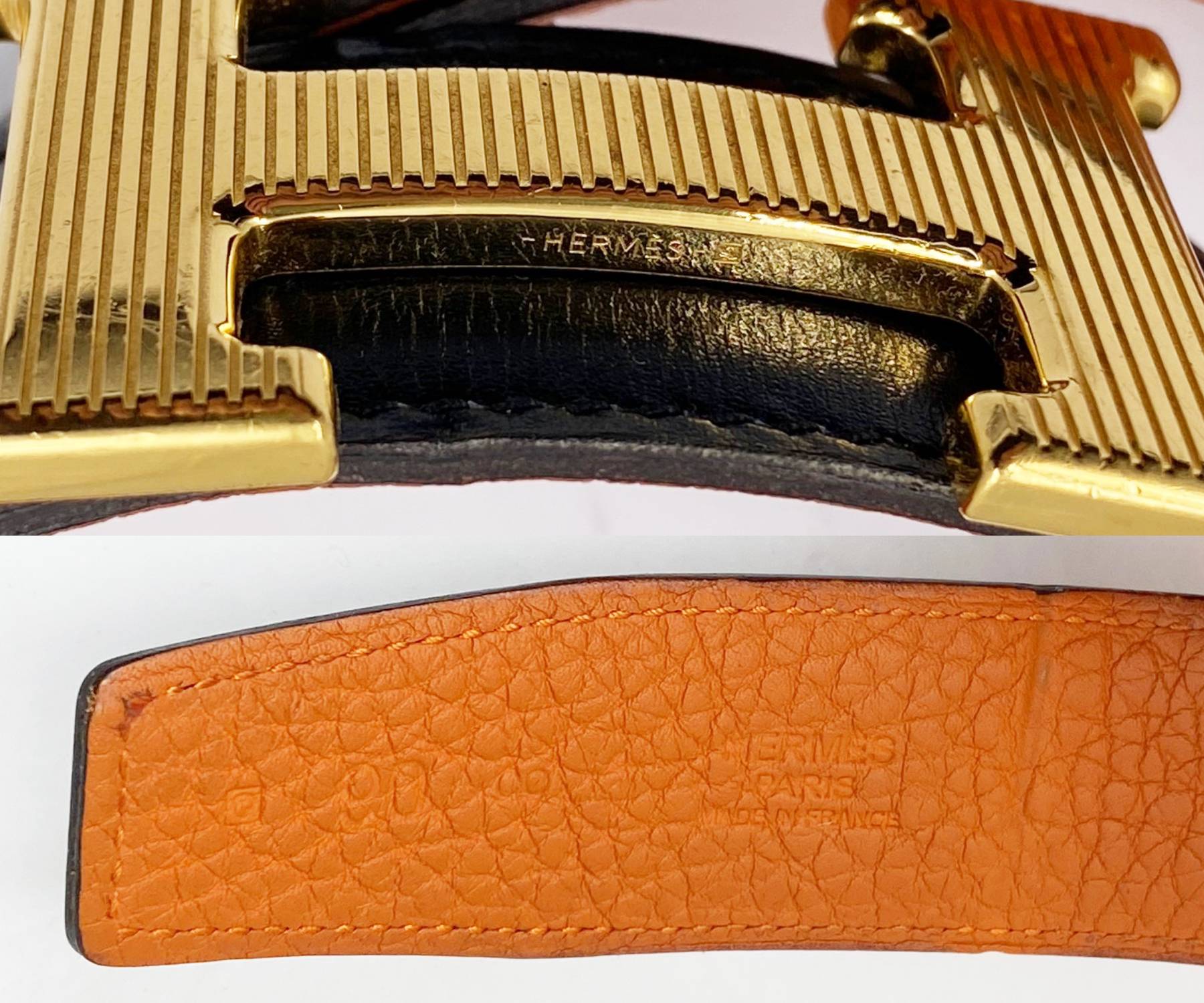 Hermes Rare Constance 32mm Gold Stripy H Black Orange Reversible Belt 90cm - Image 4