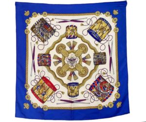 Hermes Les Tamobours Blue Scarf
