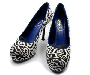 YSL Brand New Tribtoo Black Leopard Blue Pumps Heels