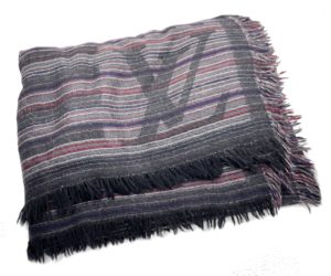 Louis Vuitton Dark Grey Stripe Cashmere Wool Shawl Scarf
