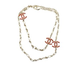 Chanel Gold CC Red Bead Chain Necklace