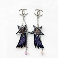 Chanel Silver CC Black Purple Glitter Shooting Star Dangle Piercing
