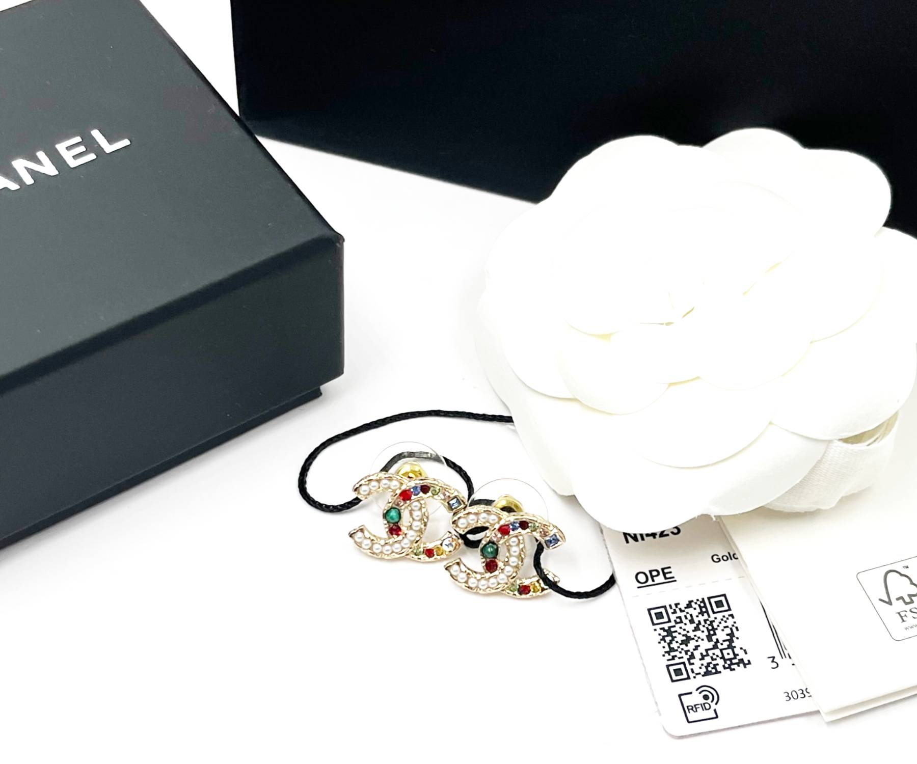 Chanel Brand New Gold CC Colorful Gemstone Piercing Earrings - Image 2