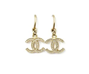 Chanel Gold CC Crystal Moscova Hoop Piercing Earrings