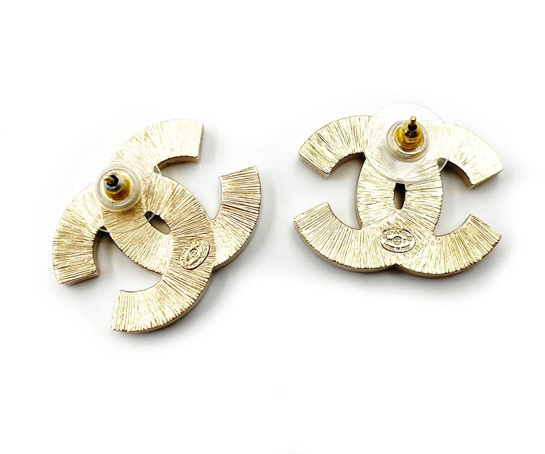 Chanel Gold Frame Black CC Mini Pearl Large Piercing Earrings - Image 3