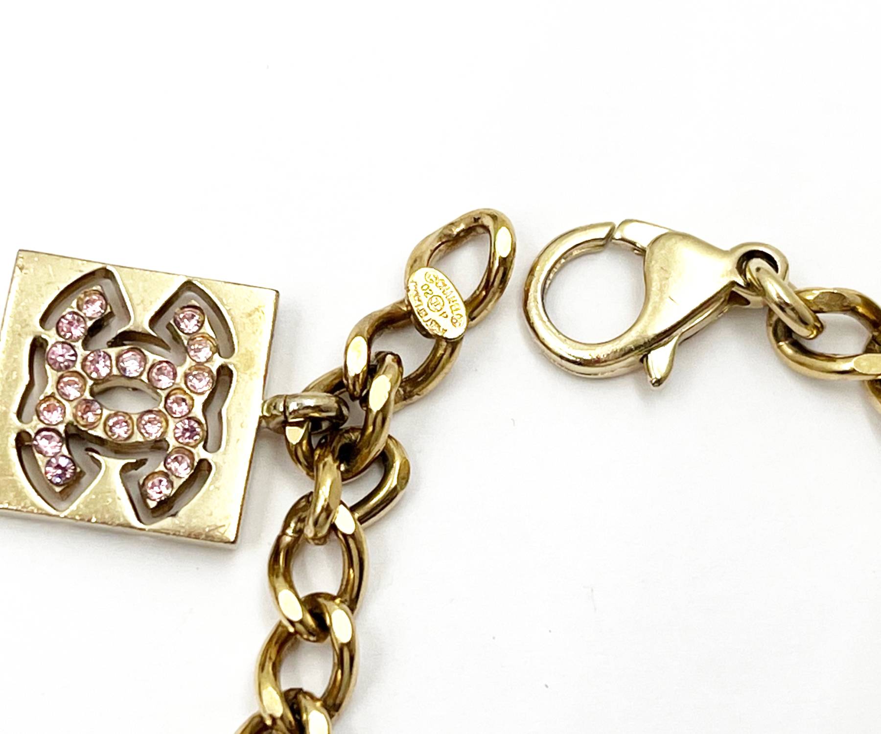 Chanel Vintage Pink CC 19 5 Crystal Gold Charm Bracelet - Image 4