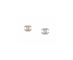 Chanel Super Rare Silver CC Crystal Mini Piercing Earrings