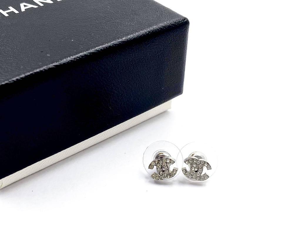 Chanel Super Rare Silver CC Crystal Mini Piercing Earrings - Image 2