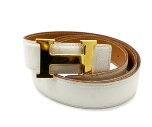 Hermes Constance 32mm Gold H White Grain Brown Reversible Belt 100cm