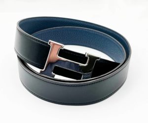 Hermes Constance 32mm Silver H Black Steel Blue Reversible Belt 85cm