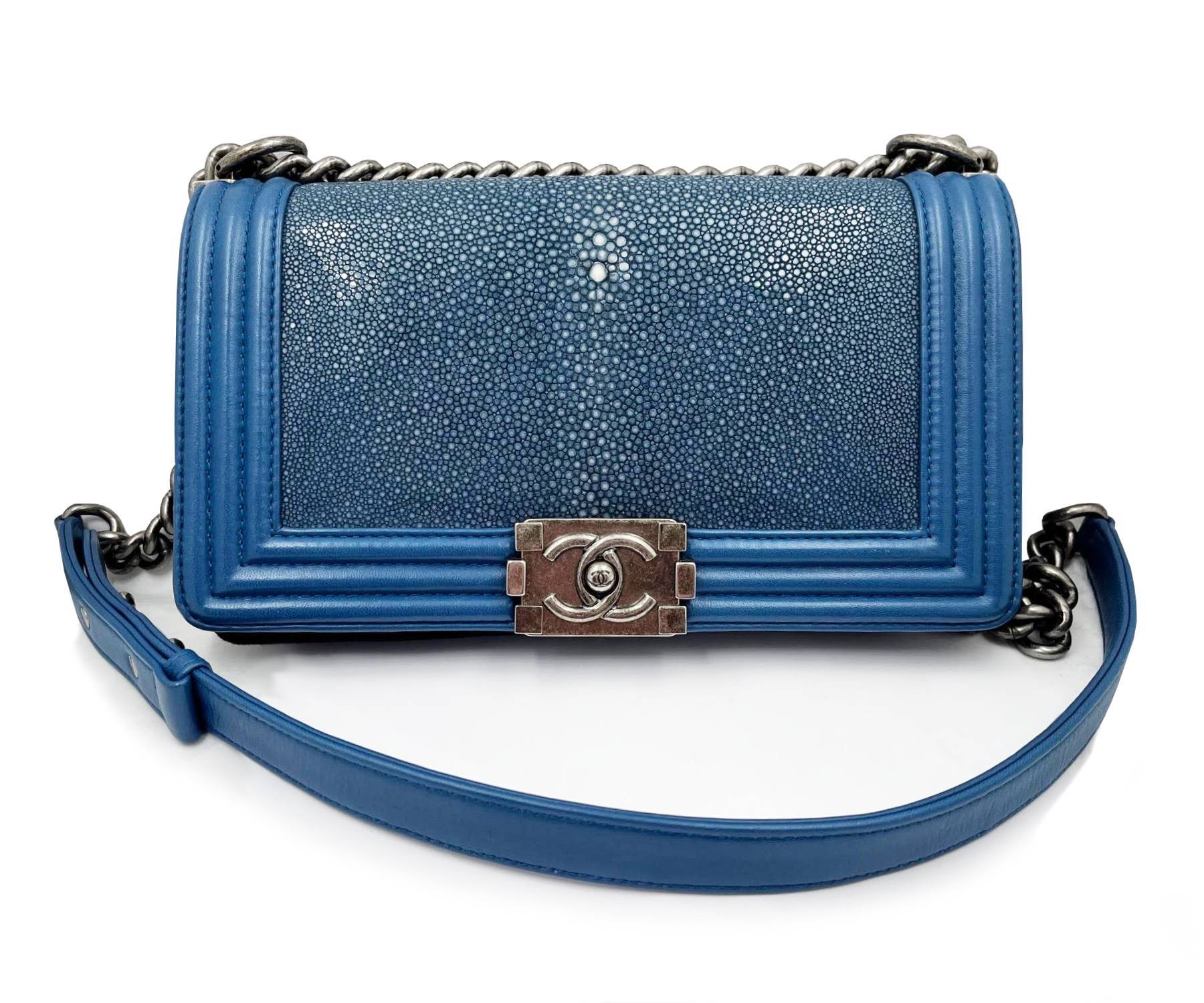 Chanel Rare Blue Galuchat Exotic Leather Medium Boy Crossbody Bag - LAR  Vintage