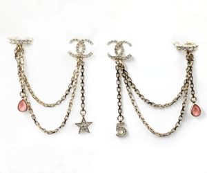 Chanel Gold CC Crystal Chain Star 5 Cuff Piercing Earrings