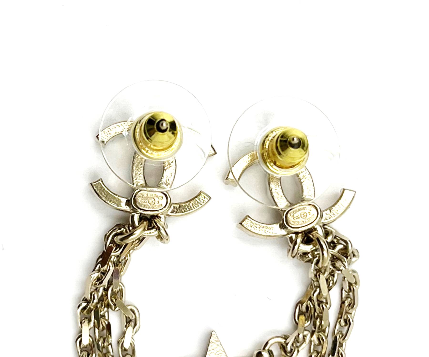 Chanel Gold CC Crystal Chain Star 5 Cuff Piercing Earrings - LAR Vintage
