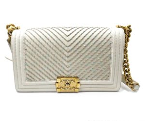 Chanel Ivory Boy Pink Stitching Chevron Crossbody Bag