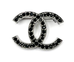Chanel Silver CC Black Crystal Medium Brooch