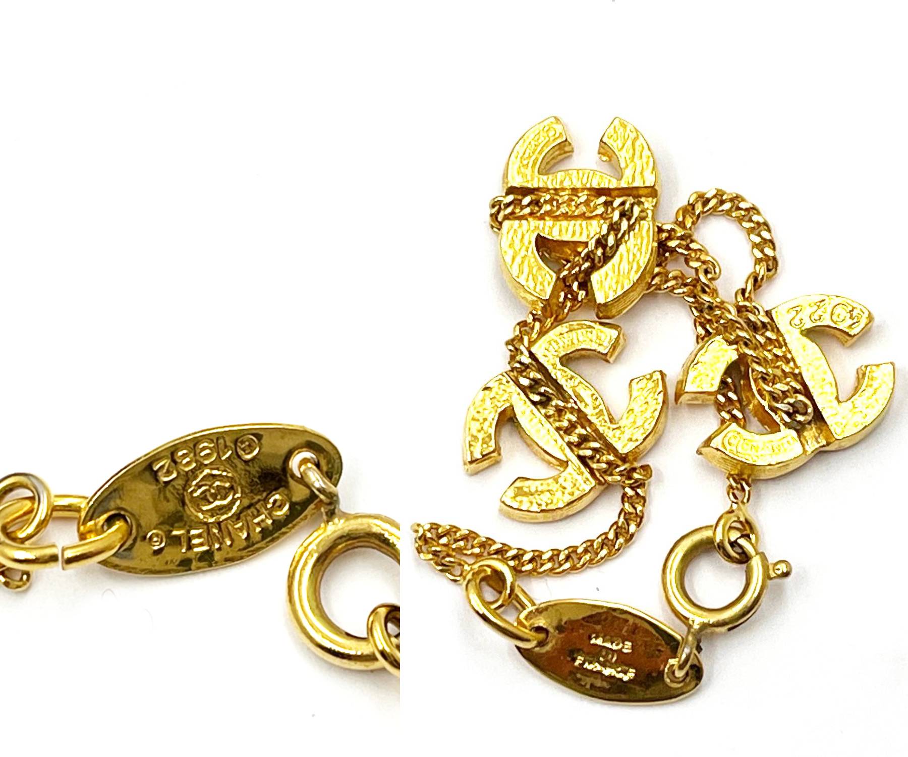 Chanel Vintage Gold Plated 3 CC Crystal Chain Bracelet - Image 3