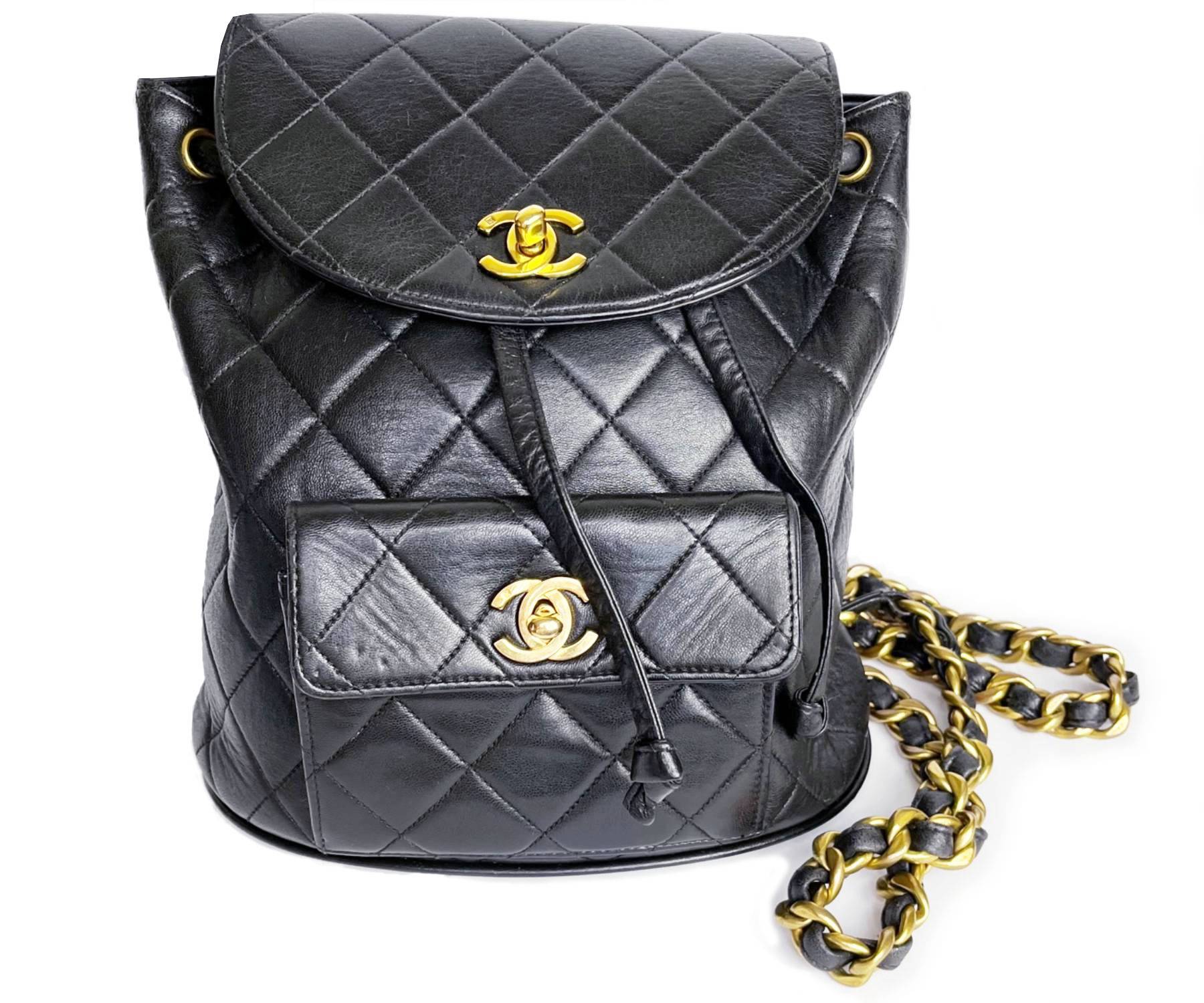 Chanel Vintage Classic Black Double CC Turnlock Backpack Bag - LAR