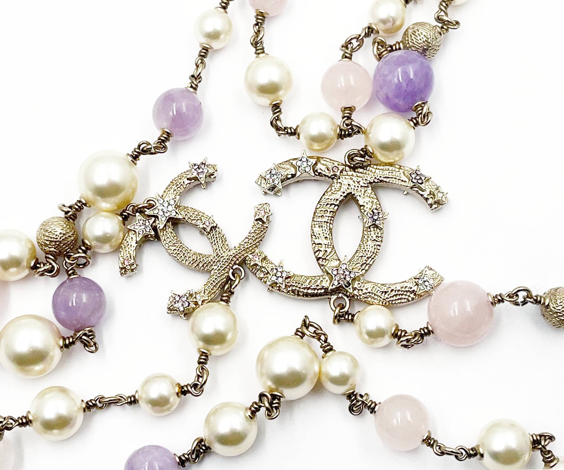 Chanel Light Gold CC Starfish Lavender Stone Pearl Necklace - Image 3