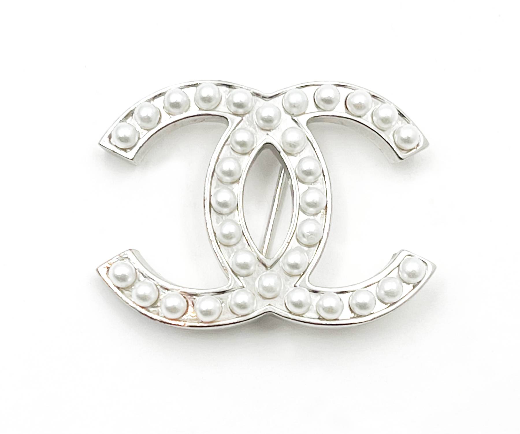 Chanel Classic Silver CC Pearl Brooch - LAR Vintage