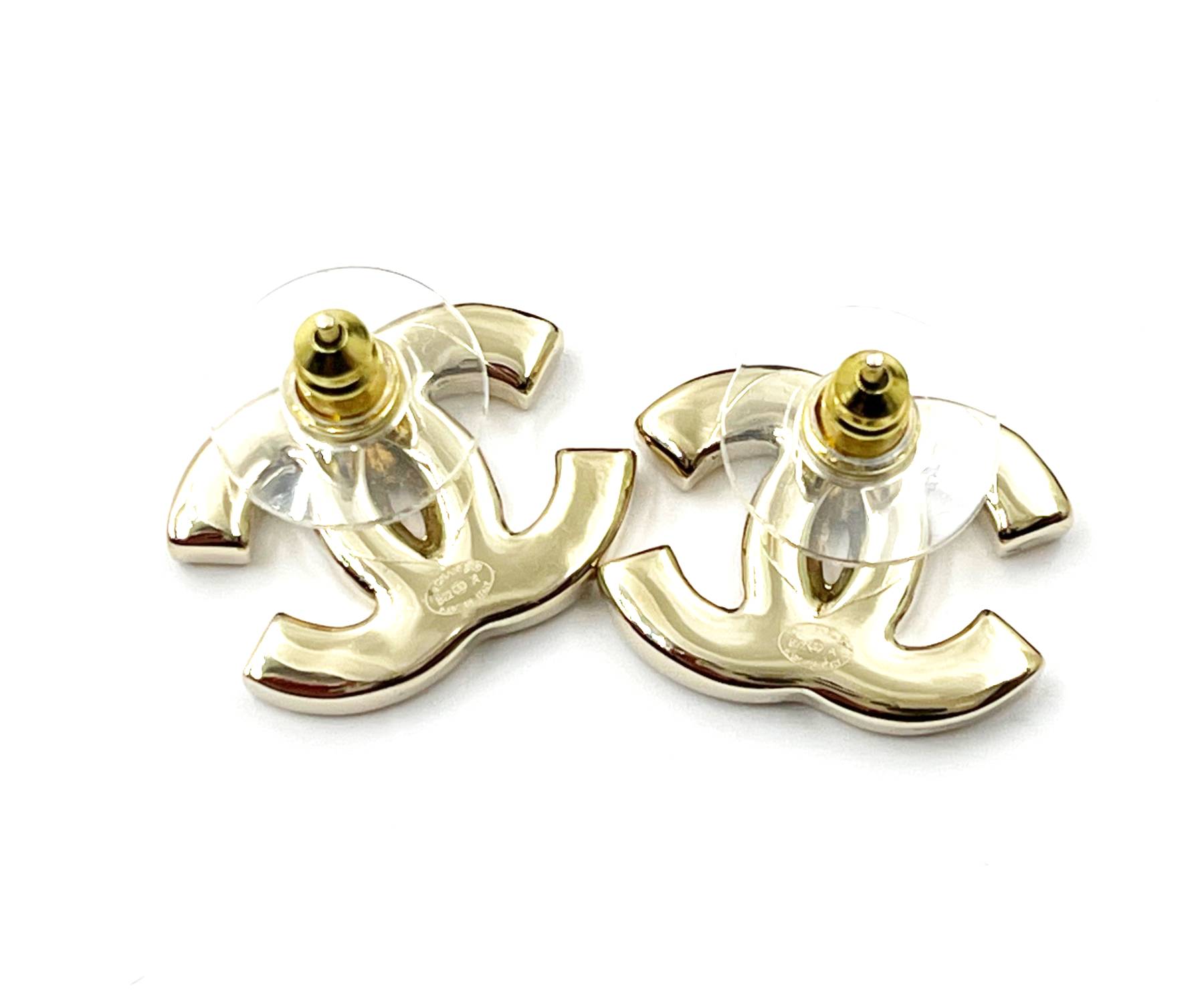Chanel Brand New Gold CC White Enamel Reissued Piercing Earrings - Image 3