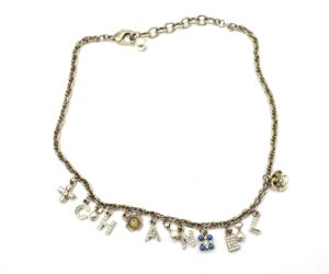 Chanel Gold Letter Crystal Flower Pendants Chain Necklace
