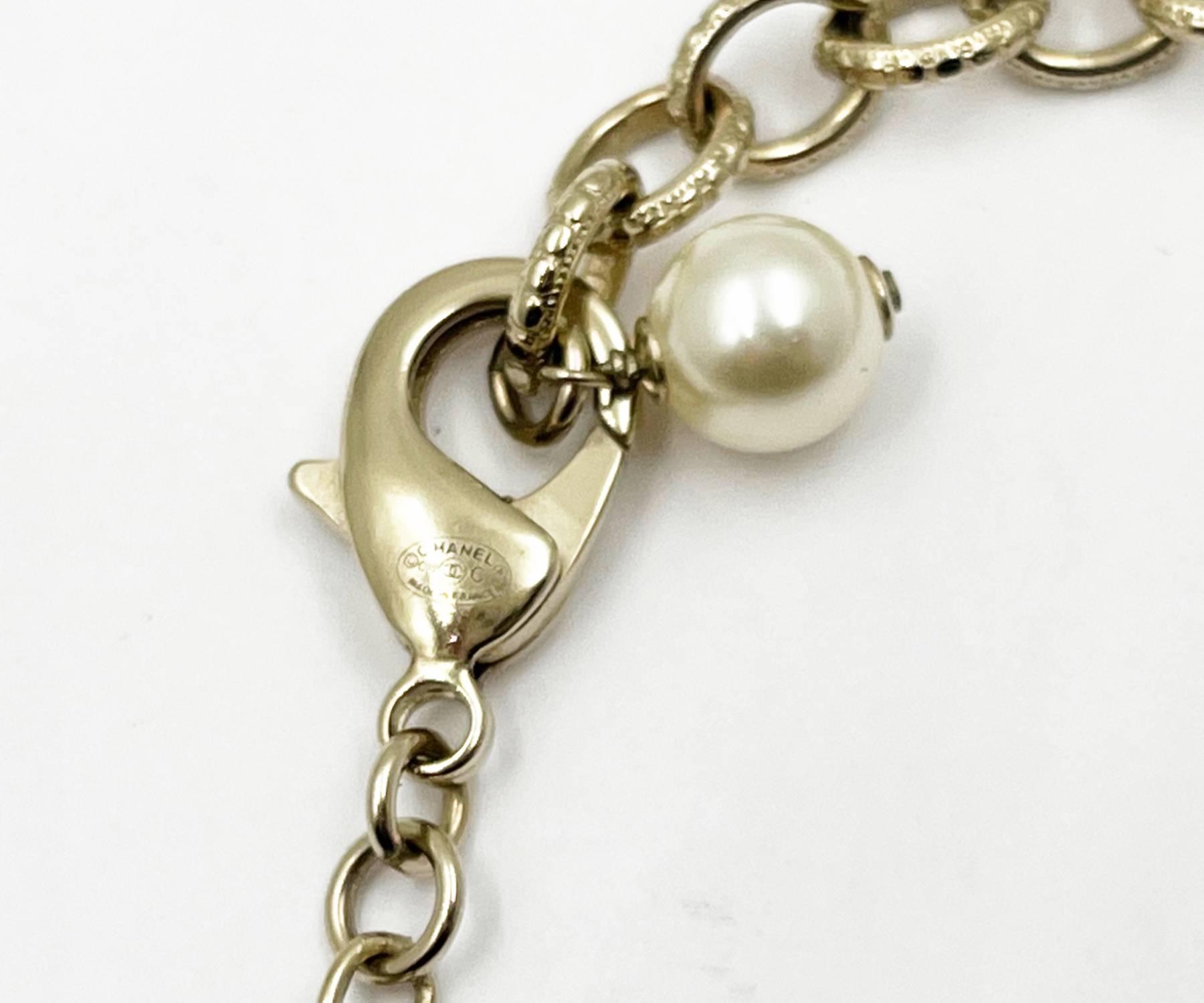 Chanel Gold Letter Crystal Flower Pendants Chain Necklace - LAR Vintage