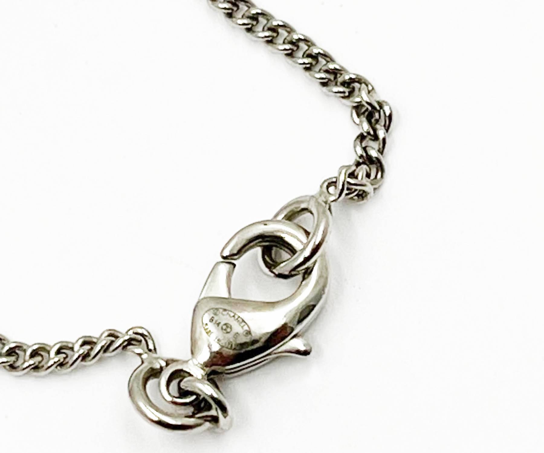 Chanel Silver Ribbon Bow Crystal CC Dangle Pendant Necklace - Image 4