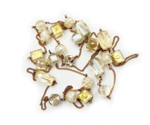 Chanel Vintage Gold Plated CC Resin Dice Pearl Super Long Necklace