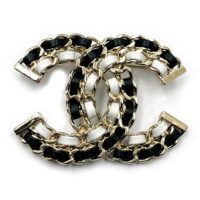 Chanel Brand New Gold CC Black White Leather Chain Large Brooch