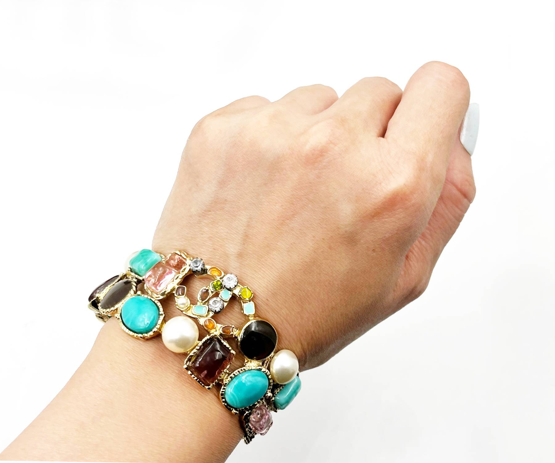 Chanel Gold CC Gemstone Cuff Bangle Bracelet - Image 3