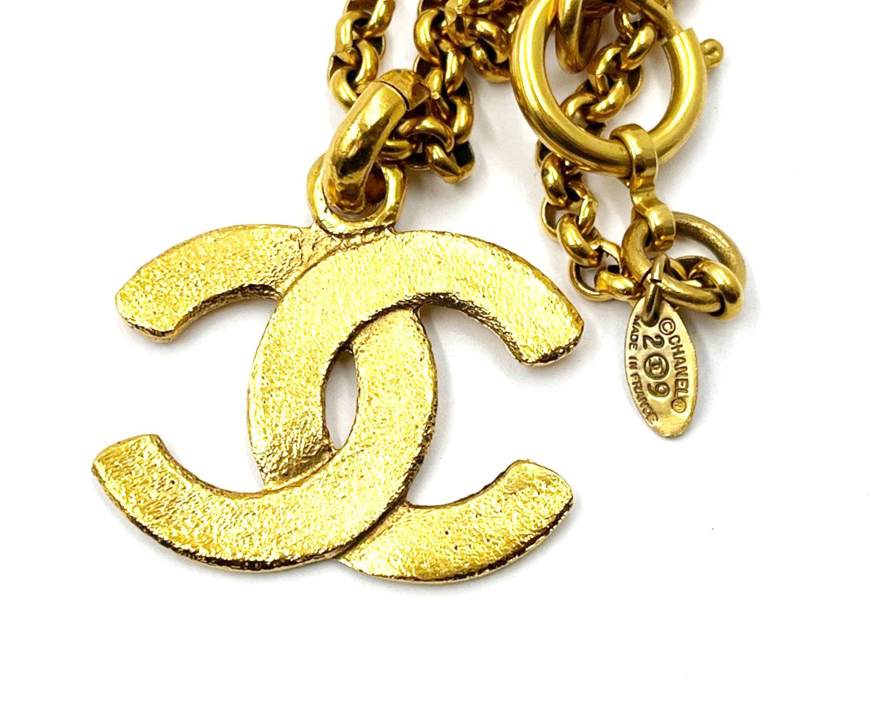 Chanel Vintage Gold Plated CC Matte Texture Long Necklace