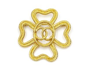 Chanel Vintage Gold Plated Rope Cross CC  Brooch