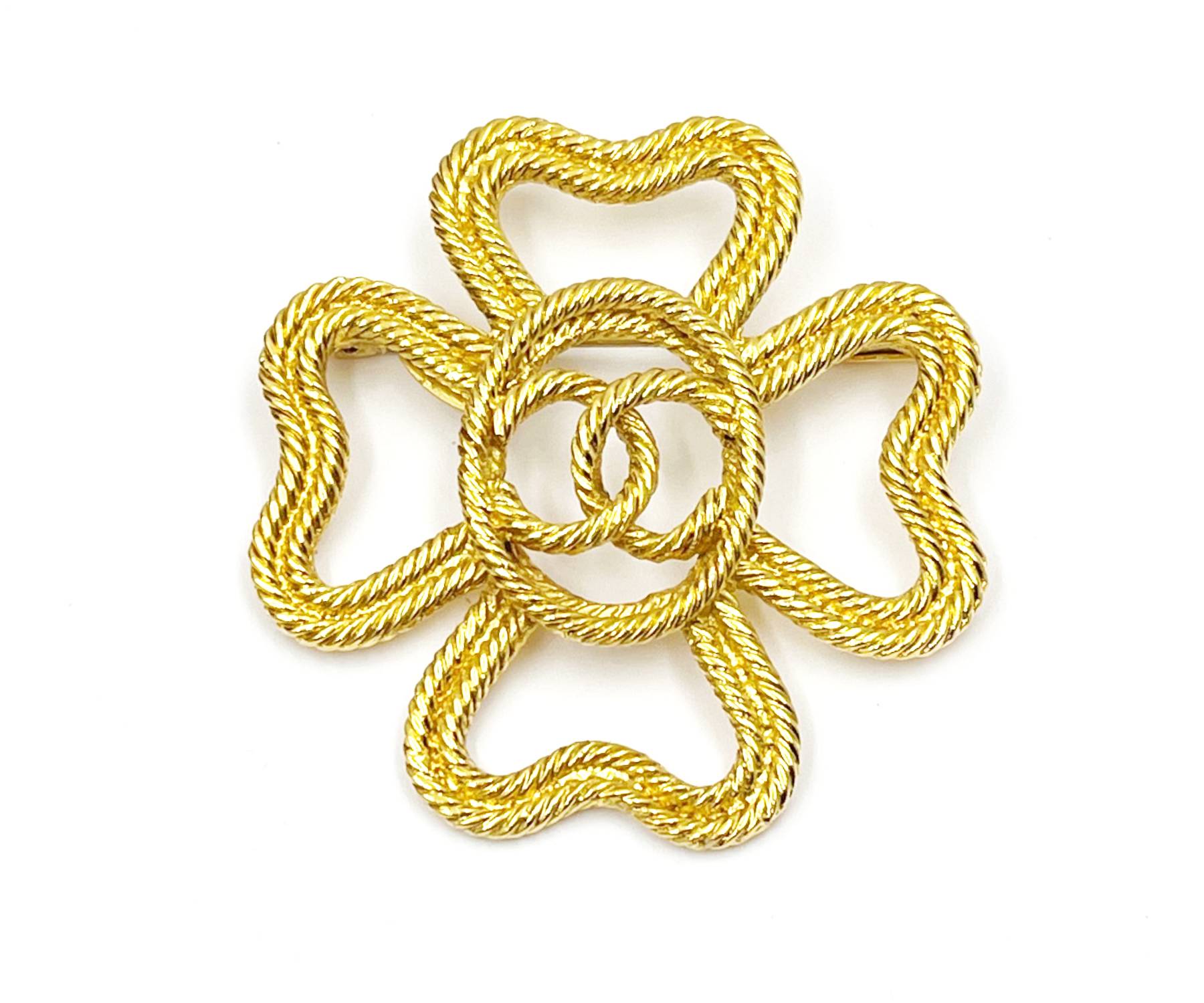 Chanel Vintage Gold Plated Rope Cross CC Brooch